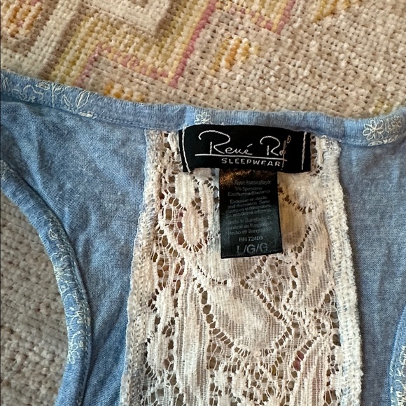 Rene Rofe Large Blue Floral Pajama Set Tank and Shorts GUC loungewear - Picture 5 of 6